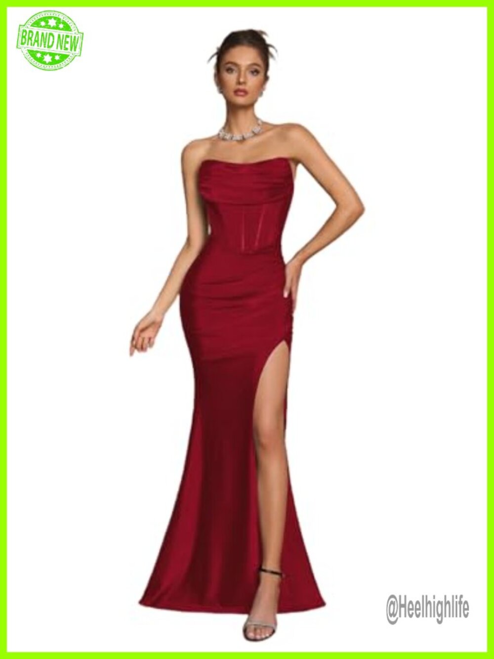 Women's Strapless Mermaid Cocktail Dress Side Slit Lace-Up Back Formal Evening